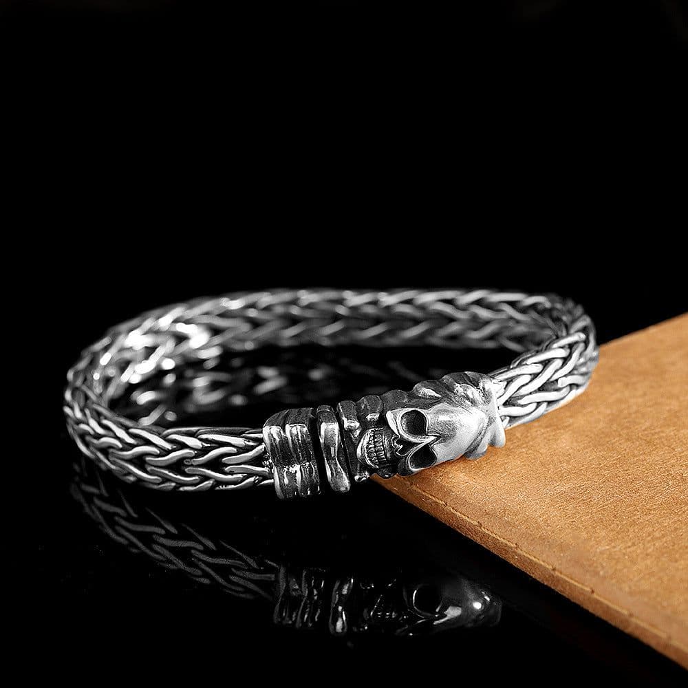 image-Seiko Men's 925 Silver Skull Bracelet - Retro Jewelry