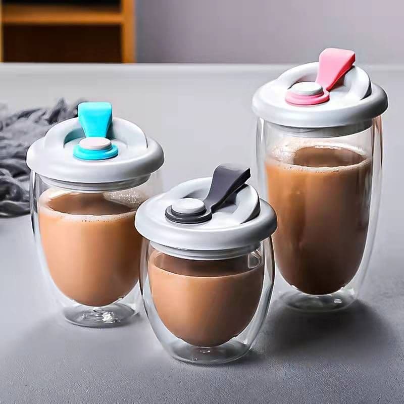 image-Double-Layer Borosilicate Glass Cup - Black 450ml