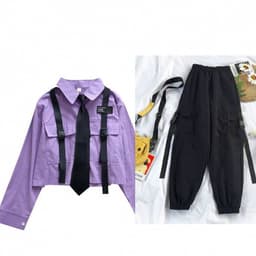 image-Korean Style Female Student Summer Suit - Black XL Urban Commuting Two-Piece Set