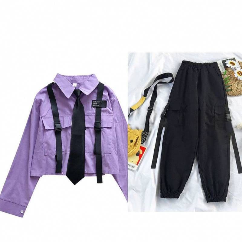 image-Korean Style Female Student Summer Suit - Black XL Urban Commuting Two-Piece Set