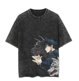 image-Washed Black Cartoon T-shirt, XXXL, Breathable Cotton