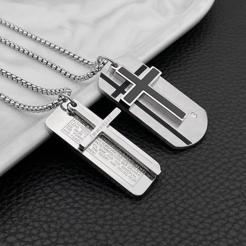 image-Men's Titanium Steel Cross Necklace Triple Use - Type B (63 characters)