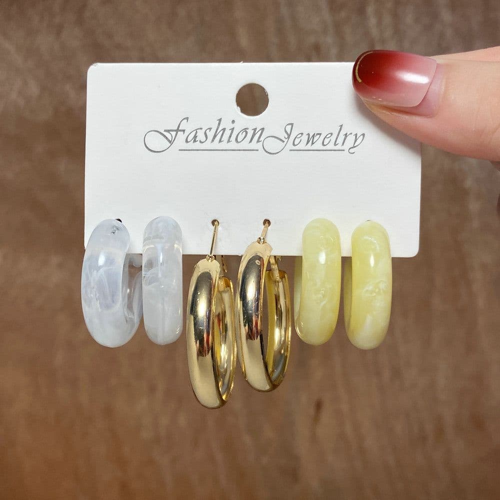 image-Acrylic Pearl Earring Set - 5 Pairs Mixed Style Women
