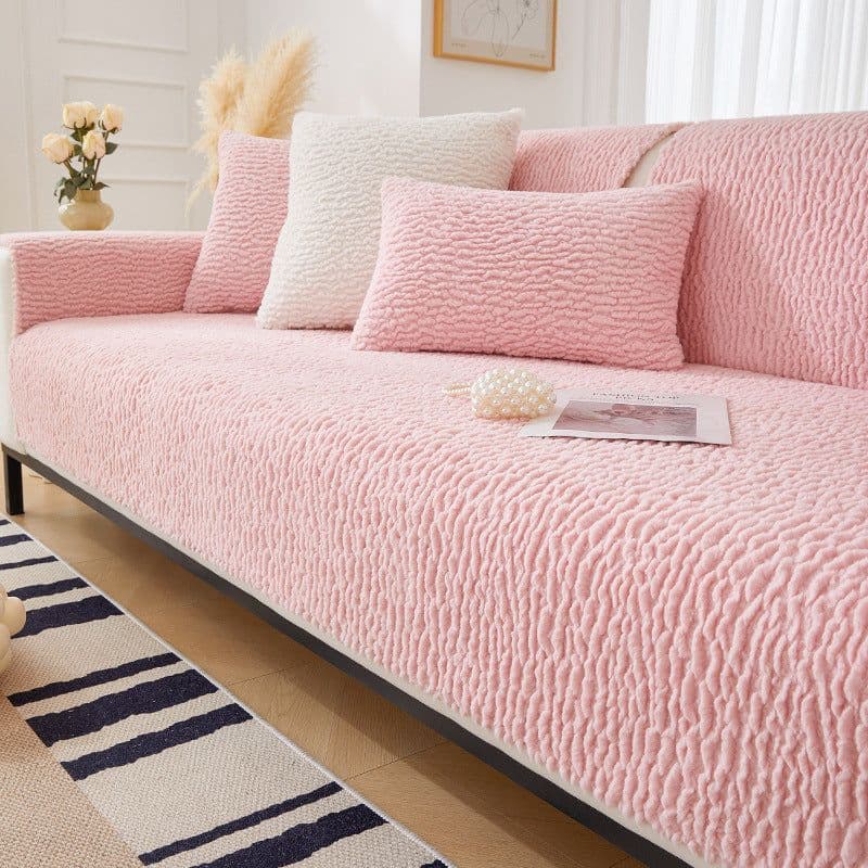 image-Erfeng Velvet Sofa Cushion - Pink Sherpa - Universal Non-Slip Design