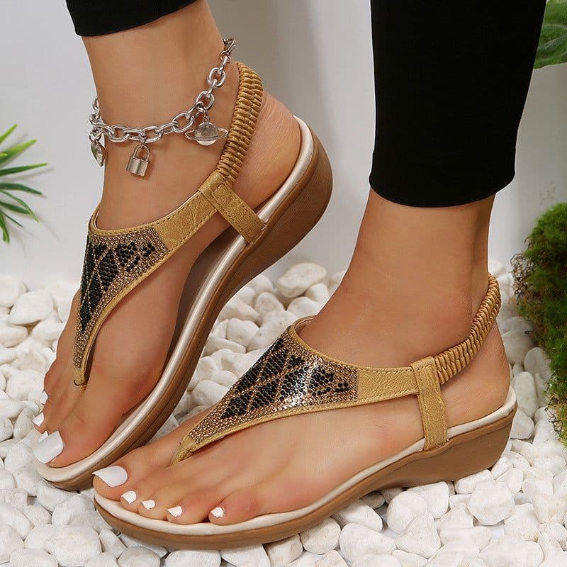 image-Roman Sandals Women Beaded Flat Off-White Size 42
