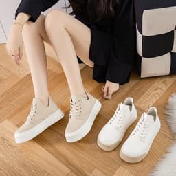 image-Women's High-Top Casual Shoes - Khaki Lace-Up