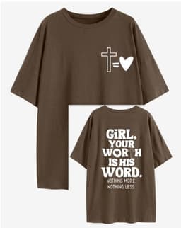 image-Cotton T-Shirt Women's Short Sleeve Brown XXL Loose