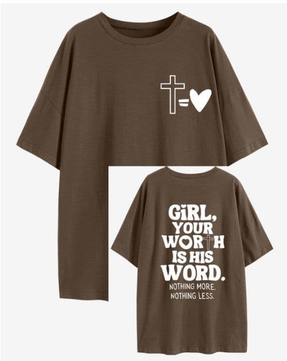image-Cotton T-Shirt Women's Short Sleeve Brown XXL Loose