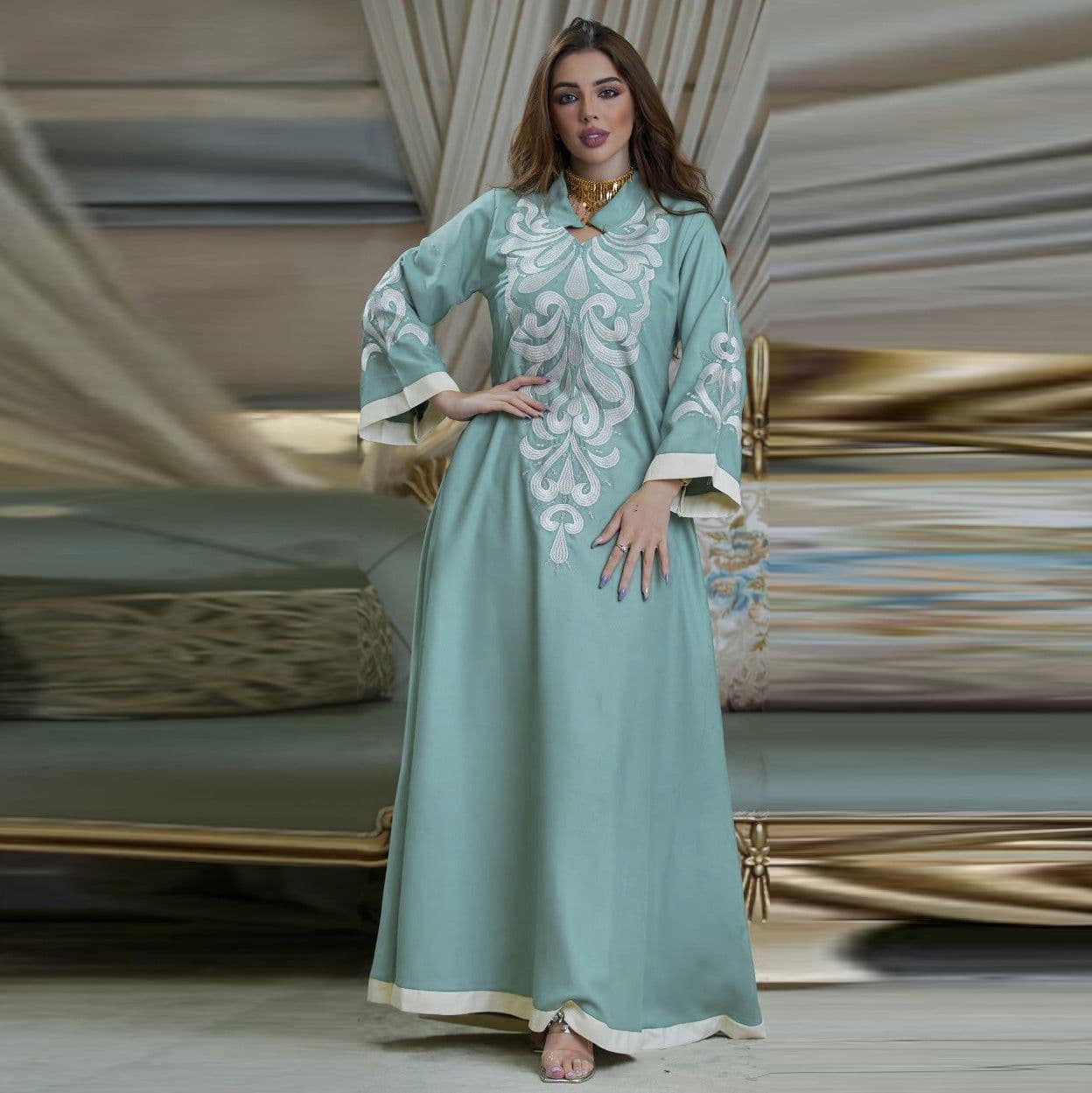 image-AB184 Embroidered Muslim Abaya Dress - Dubai