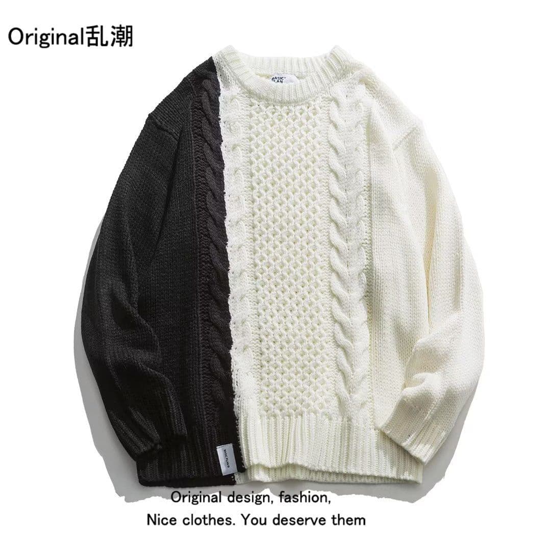 image-Couple Sweater - Color Block Knit Dark Style