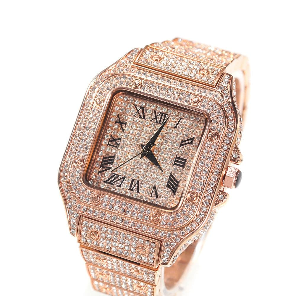 image-Men's Square Quartz Watch - Gold 45mm Roman Dial