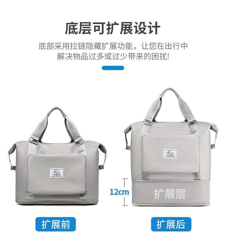 image-Dual-purpose backpack large-capacity short-distance travel bag expandable folding bag business trip luggage bag female fitness waiting bag