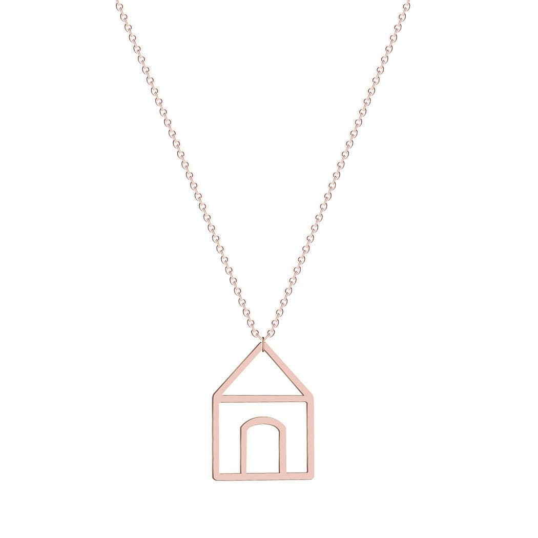 image-New Gold Stainless Steel House Pendant Necklace Small Simple Stylized Clavicle Chain