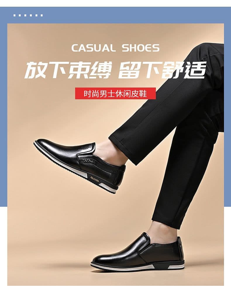 image-Men's Casual PU Loafers - Black Flat Heel 44 Size