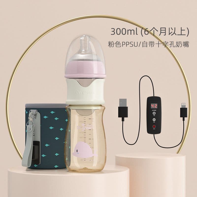 image-Dr. Green Heated Baby Bottle - Tritan Pink 180ml Night Insulation