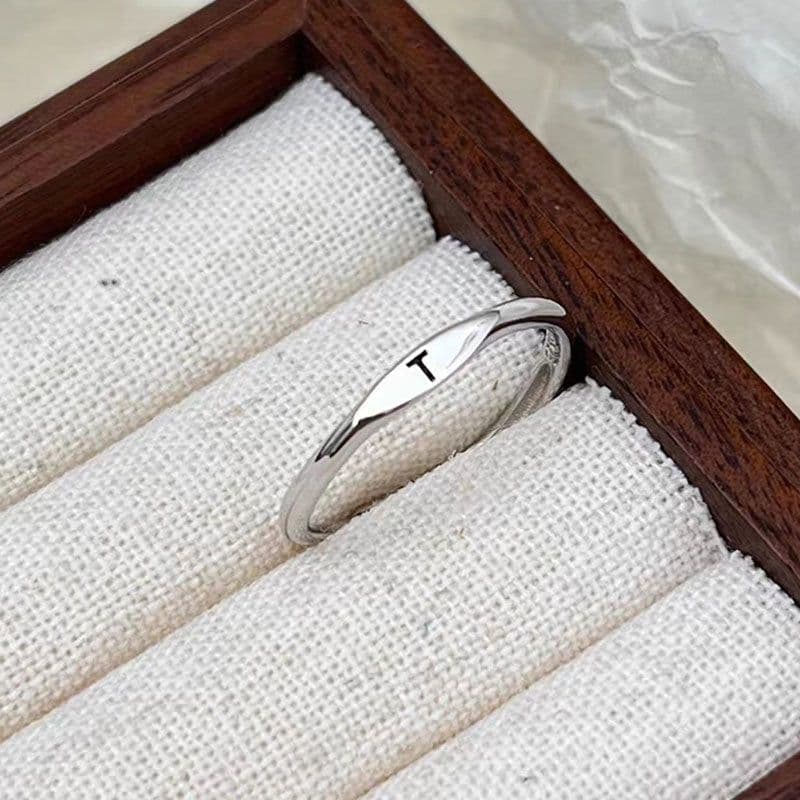 image-S925 Sterling Silver Letter Ring - Adjustable