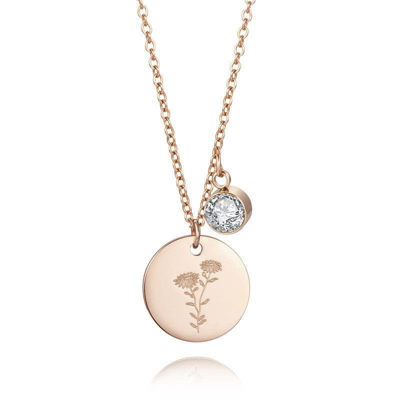 image-Source Manufacturer Fashion Stainless Steel Necklace European and American Flower Twelve Birthstone Necklace Jewelry Female Titanium Steel Necklace