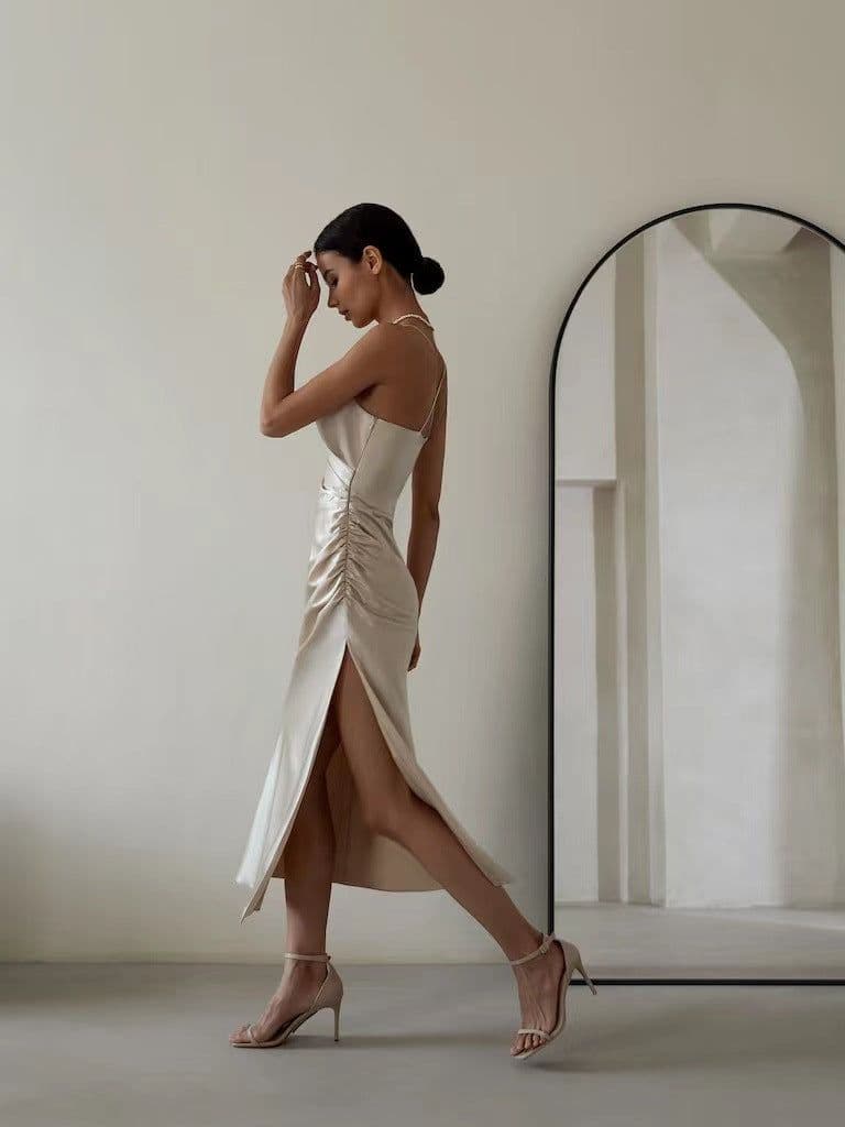 image-GY2356 fashion suspenders backless sexy slit dress dress European and American cross-border