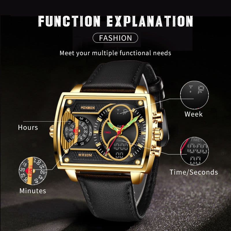 image-FOXBOX Quartz Watch Men 47mm Rectangle Mesh Silver