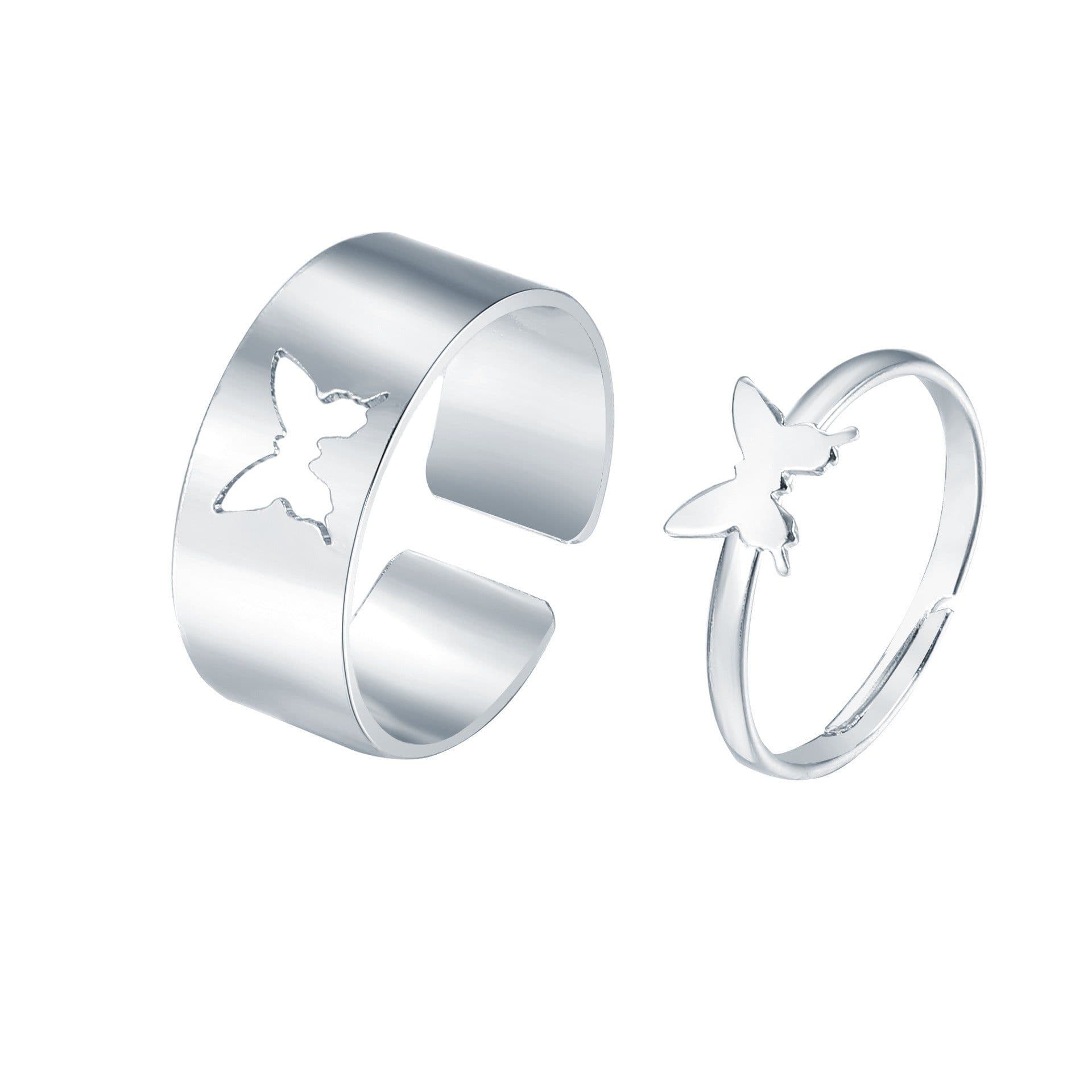 image-Moonstone Geometric Rings 2-Piece Set - Simple Fashion Jewelry for Women