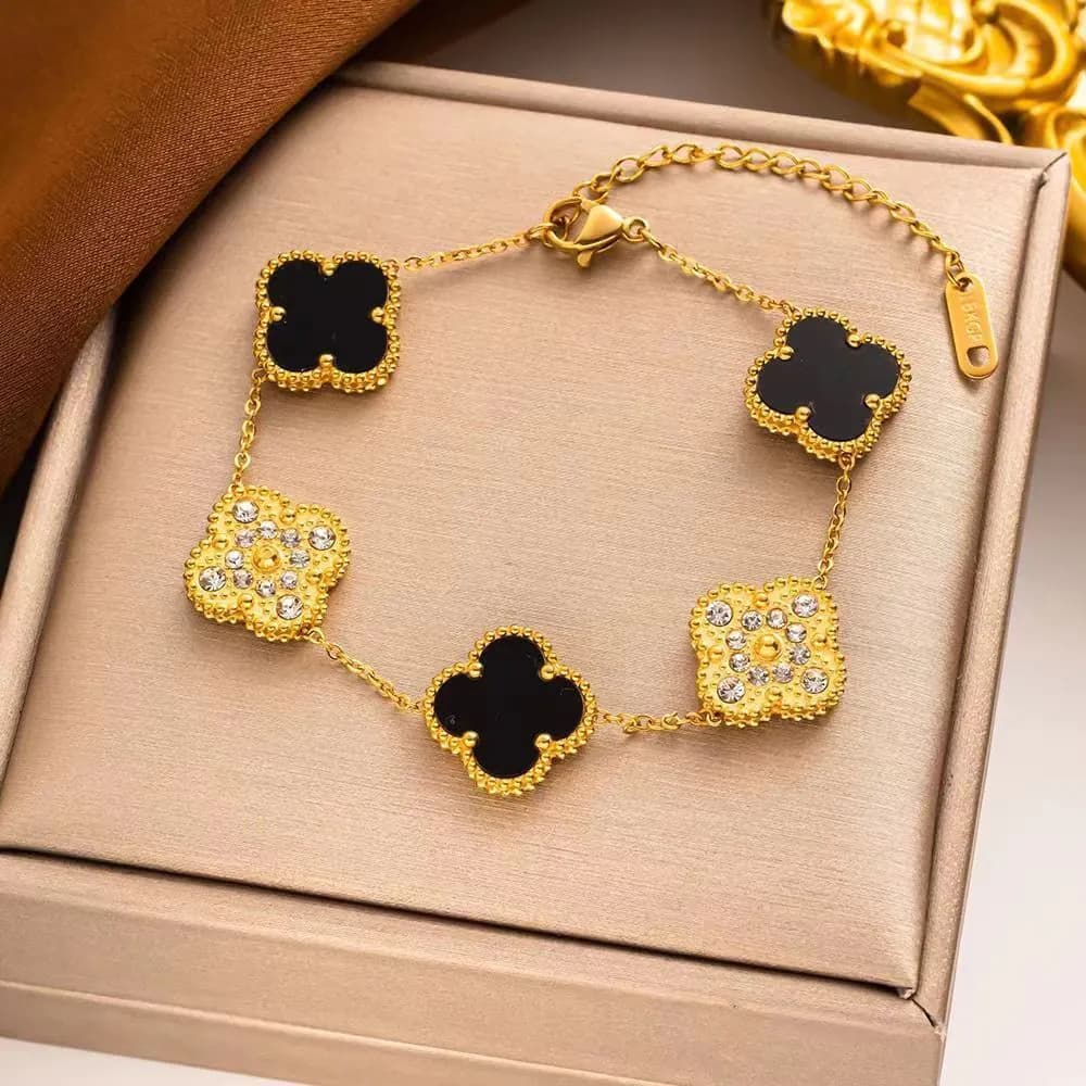 image-18K Four-Leaf Clover Bracelet - Claret Steel