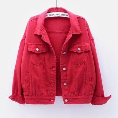 image-Women's Denim Jacket - Dark Blue Short Casual