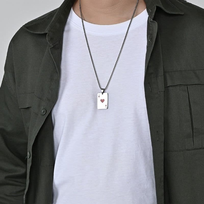 image-Yousu Spades Necklace Pendant - Ace of Hearts Titanium Steel