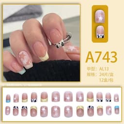image-Fresh French flowers, cute ins wind, ice and transparent stars, long style, short style, white, high-end manicure and wearable nails