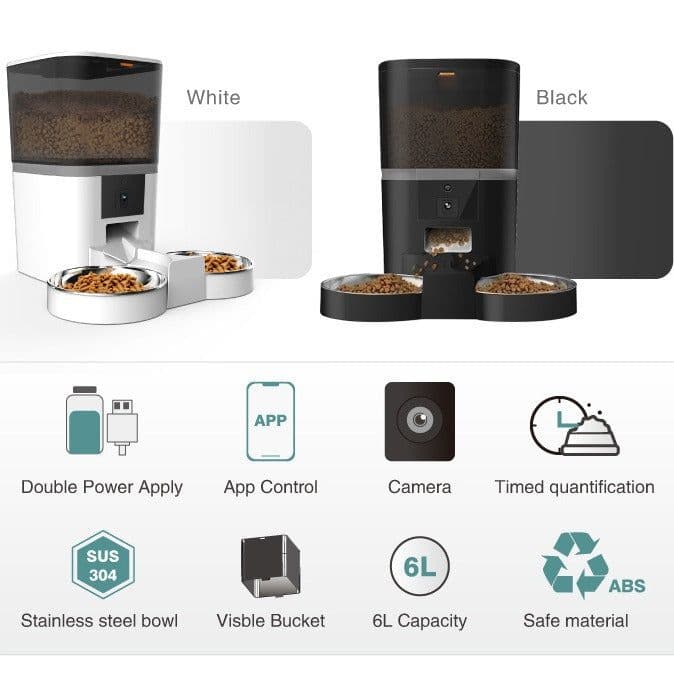 image-Smart Pet Feeder 4L/6L Dual Feeding Camera Adjustable Video White/Black