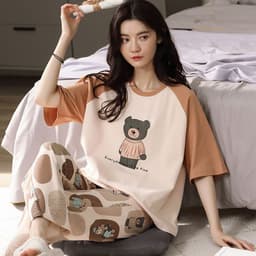 image-Women's Cotton Pajama Set - Cartoon Short Sleeve XXL
