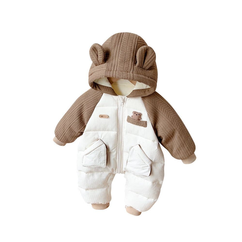 image-Baby Winter Quilted Jumpsuit - Brown Hooded Fleece 100cm