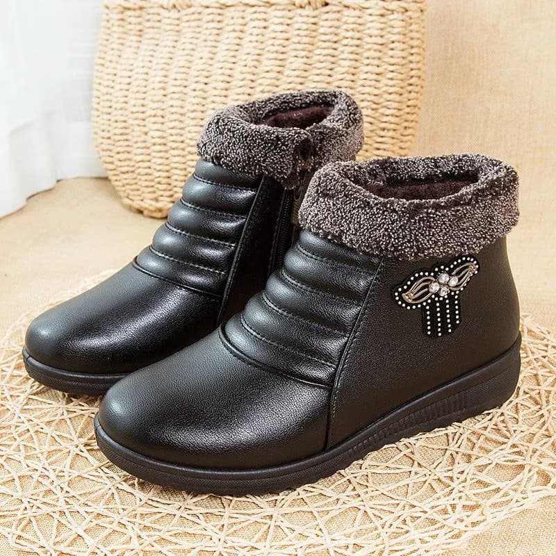 image-Women's Cotton Shoes - Dark Brown Winter Casual Flat