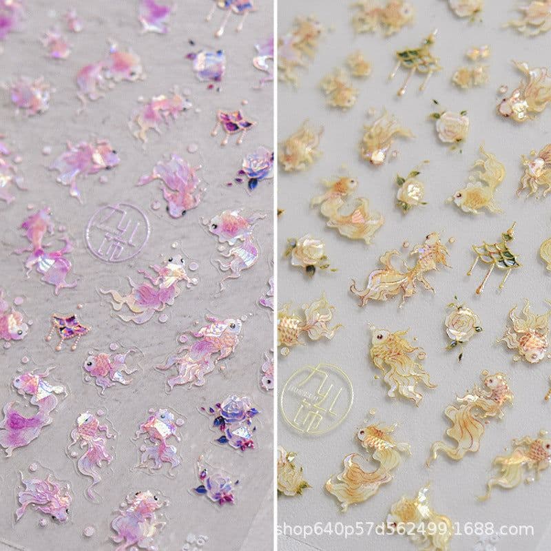 image-Shell Light Gold Koi Nail Stickers - Aurora Pink
