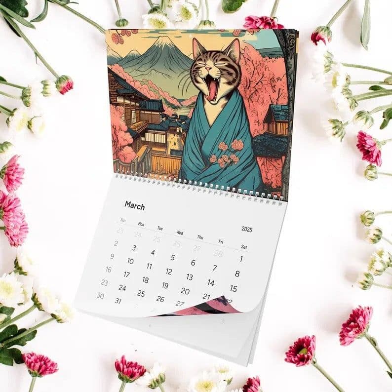 image-2025 Cross-border New Arrival Sleepy Cats Of Edo 2025 Wall Calendar Cat Lovers