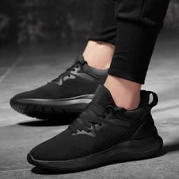 image-Men's Running Shoes - Black Low-top Mesh Breathable