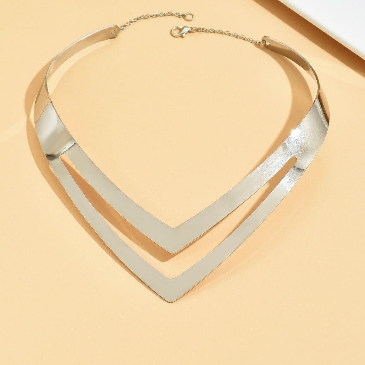 image-Metal Collar Necklace - Gold/White Zinc Alloy