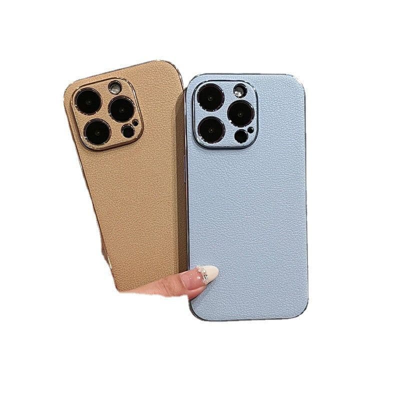 image-High-grade lychee grain leather is suitable for iPhone14promax mobile phone case Apple 13 electroplating all-inclusive protective cover 12