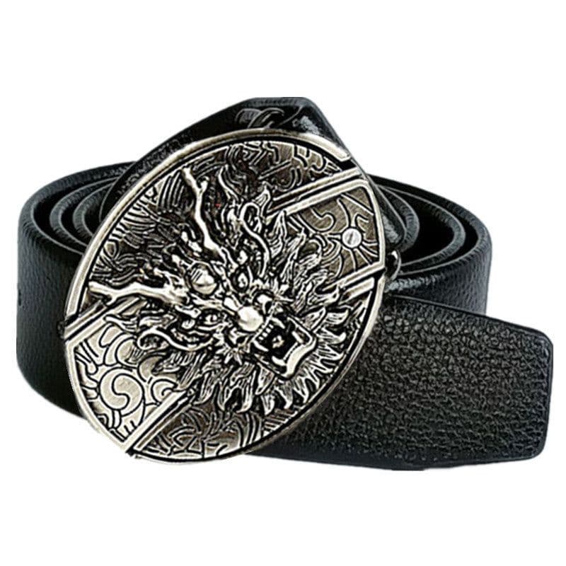 image-Men's Belt Knife - Trendy PU Leather, Alloy Buckle, 130cm