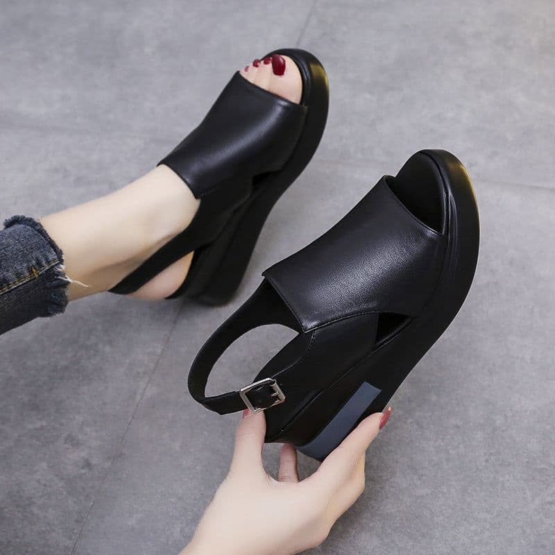 image-Muffin Wedge Sandals Women - Black High Heel