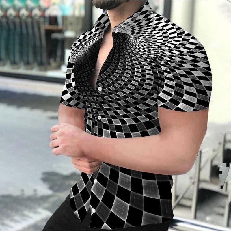 image-2022 new Amazon cross-border men's shirt 3D digital vortex short-sleeved shirt men's beach independent station shirt
