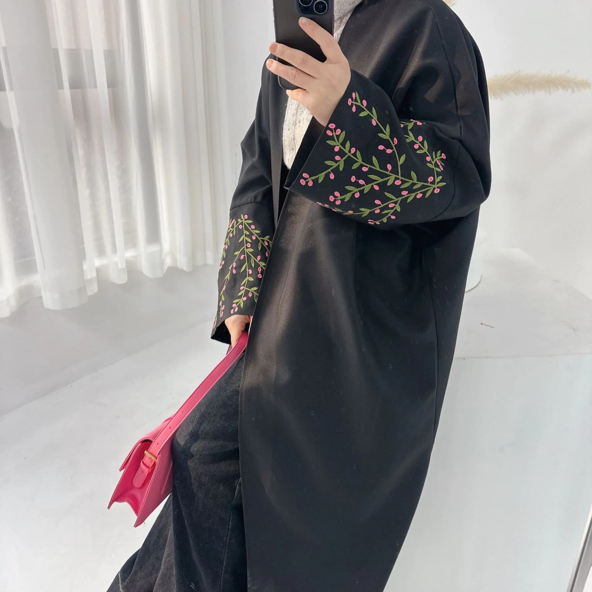 image-Loriya 2024 Elegant Black Cardigan Robe Long Sleeves XXL