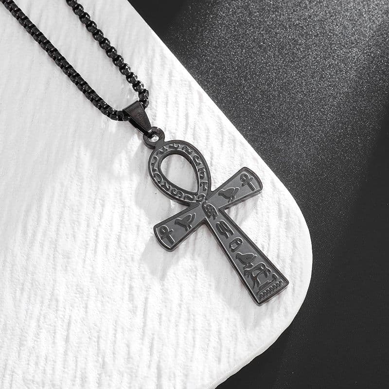 image-Egyptian Ankh Cross Titanium Steel Necklace - Unisex Silver Jewelry