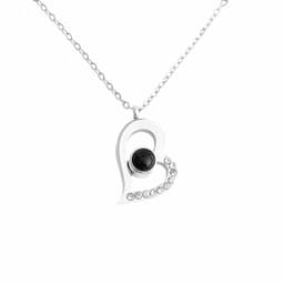 image-100 Languages Heart Necklace - Silver Memory Projection