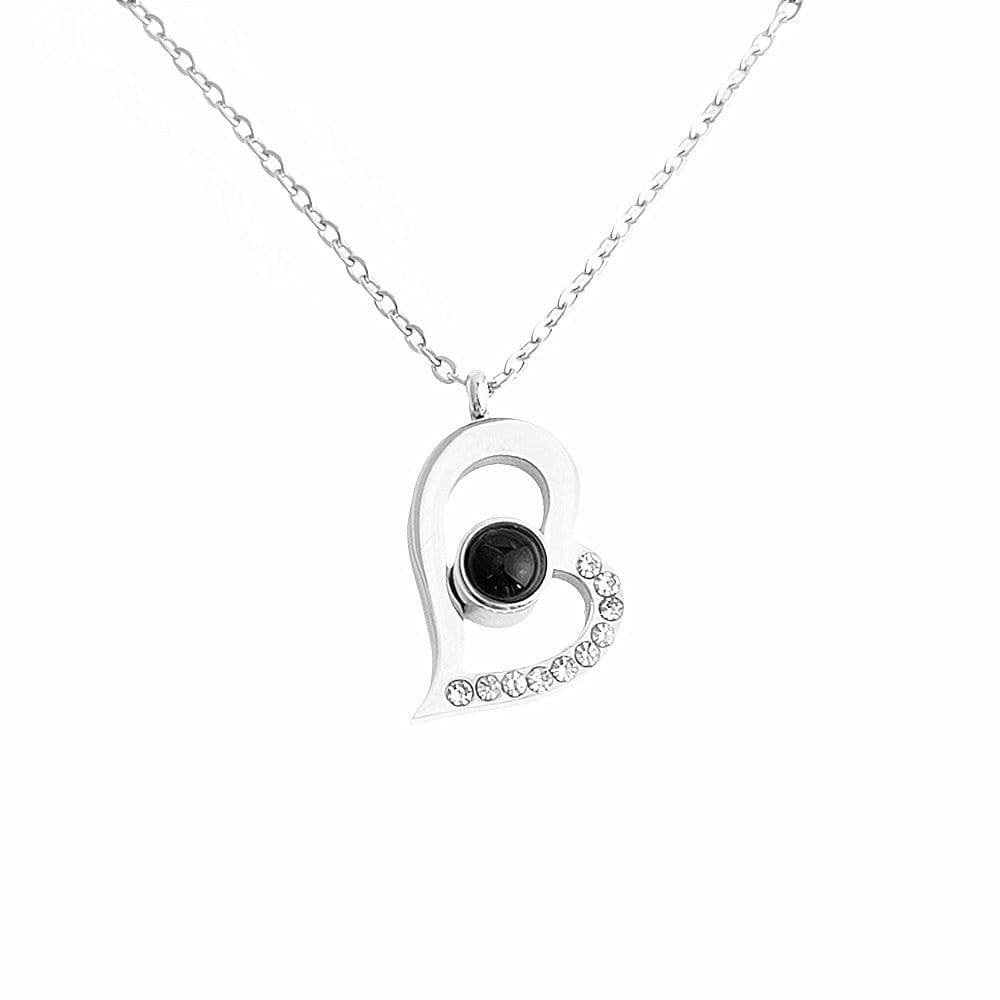 image-100 Languages Heart Necklace - Silver Memory Projection