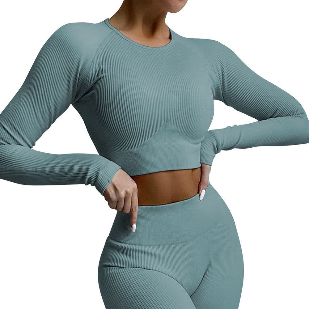 image-2021 Yoga Suit - Brown Four-Piece Set, Short Sleeve, Leggings, Size S