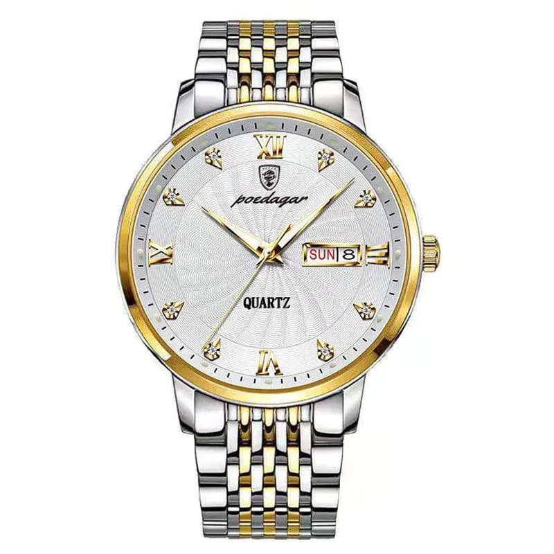 image-POEDAGAR Men's Watch 42mm Waterproof Stainless Steel