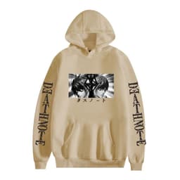 image-Death Note Cartoon Hoodie Large Pocket Velvet Sweatshirt Winter - Khaki A