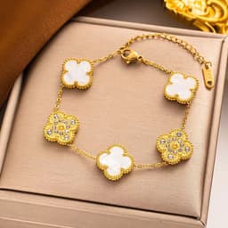 image-18K Four-Leaf Clover Bracelet - Claret Steel