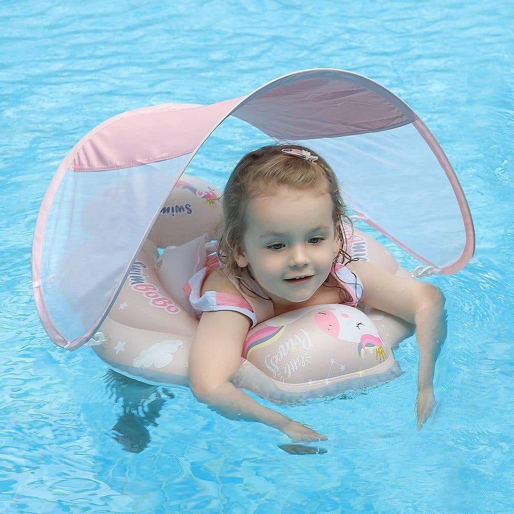 image-Swimbobo baby swimming circle lying circle children's swimming circle armpit circle sunscreen sunshade cross-border pink pony style