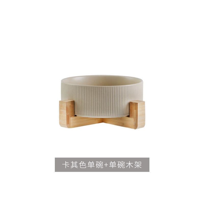 image-Hangyi Ceramics Double Bowl Pet Dish - Wooden Frame, Anti-Knock - 24 Pack